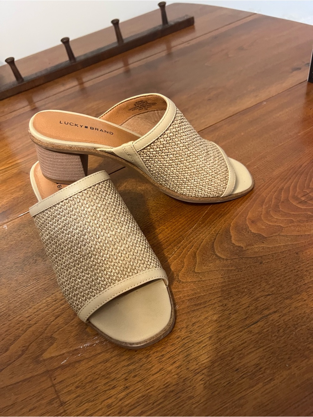 Lucky Brand Natural Woven Open-Toe Block Heel Mules